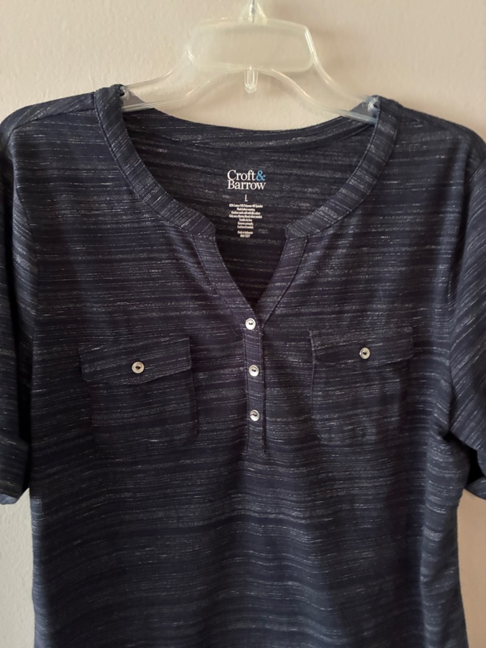 croft & barrow Utility Henley Top Navy Blue SZ L - Picture 2 of 5